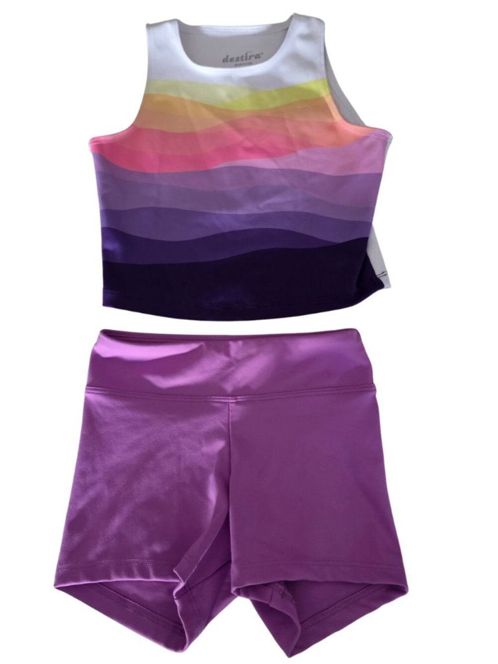 Kids Purple Gradient Dance Crop Top & Purple High-Waist Shorts Set